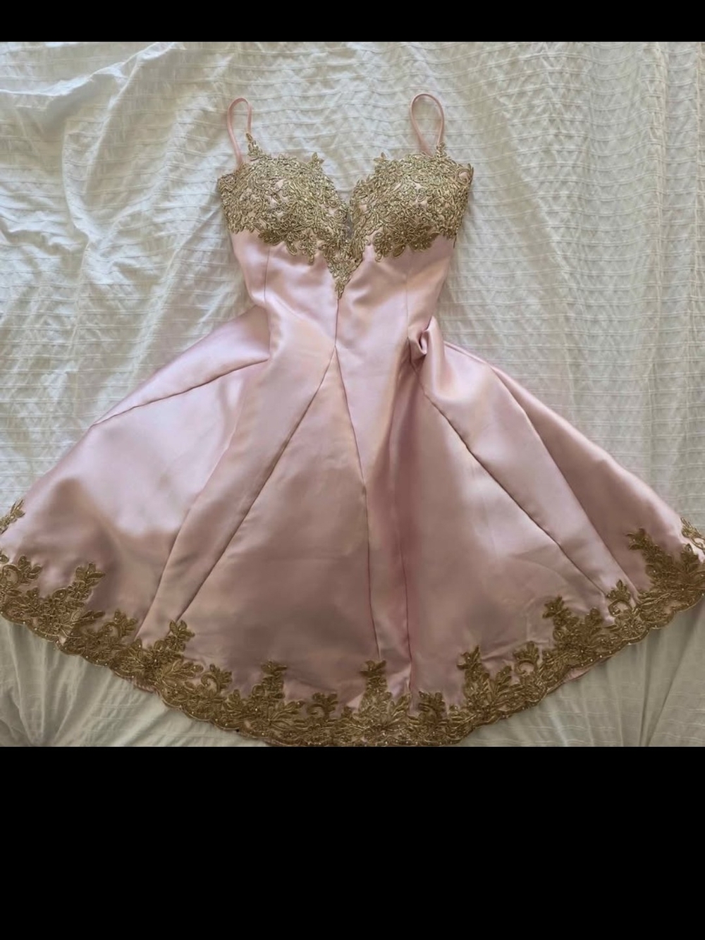 Pink Fit-and-Flare Dress with Gold Lace